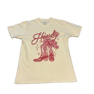 Camiesta Howdy Nash Women’s Texas Boots On The Ground Graphic Off White Shirt L